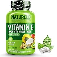 Vitamin E - 180 mg (300 IU) of Natural Mixed Tocopherols from Organic Whole Foods - Supplement for Healthy Skin, Hair, Nails, Immune & Eye Health - Non-GMO, Soy Free - 90 Vegan Capsules