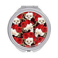 Skulls and Red Roses Compact Mirror for Purse Round Portable Pocket Makeup Mirrors for Home Office Travel