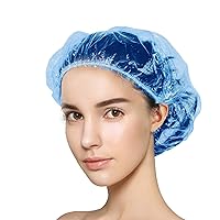 100+10 Shower Caps Disposable, Waterproof Plastic Bath Caps, Elastic Hair Processing Caps for Women Man Kids Girls, Hotel, Home Use (Blue)