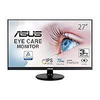 ASUS 27” 1080P Monitor (VA27DQ) - Full HD, IPS, 75Hz, Speakers, Adaptive-sync/FreeSync™, Low Blue Light, Flicker Free, VESA Mountable, Frameless, HDMI, VGA, DisplayPort, Tilt Adjustable, BLACK