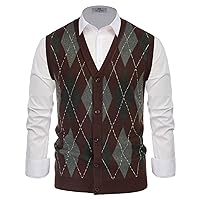 PJ Paul Jones Men's Sweater Vest Cardigan Button Front Knitwear Contrast Color Argyle Sweater Vest