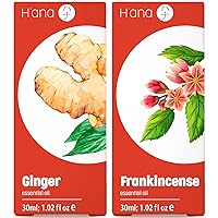 Ginger Essential Oil for Belly Fat & Pain & Frankincense Oil for Skin Set - 100% Pure Therapeutic Grade Essential Oils Set - 2x1 fl oz - H'ana