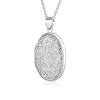 Bling Jewelry Personalized Engrave Vintage Style Embossed Sunflower Photo Oval Lockets For Women Hold Picture Sterling Silver Necklace