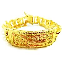 Dragon Thai Gold Plated Bangle 24k Thai Baht Yellow Gold Filled Mens Bracelet 9 In 85 Grams 20 mm, Dragon 9
