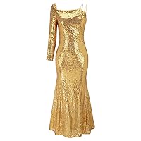 Fashionable V Neck Buttocks Sequins European and American Waist Off Shoulder Small Trailer Long Evening Dress