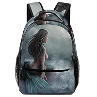 Mermaid Pirate Ship Travel Laptop Backpack Casual Daypack with Mesh Side Pockets for Book Shopping Work