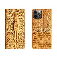 Crocodile Head Embossed Leather Folio Phone Case, Clamshell Phone Cover with Card Slot for Apple iPhone 13 Pro Max (2021) 6.7 Inch [Kickstand],Coffee