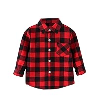 Boys Large T Shirts Kids Toddler Flannel Jacket Plaid Long Sleeve Lapel Button Down Shacket Baby Boys Cotton Tee