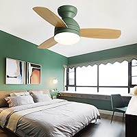 Ceiling Fans with Lamps,Remote Control Dimmable 3 Blade Ceiling Fan with Led Lamp Reversible 6 Speed Timer Big Ceiling Fan Chandelier for Dining Room Living Room/Green/105Cm
