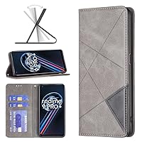 Retro Case for Oppo Realme 9 Pro Plus 6.4 inch Smartphone Protective Cover PU Leather Wallet Case Stand Invisible Magnetism Compatible with Realme 9 Pro Plus 6.4 inch Cellphone - Gray