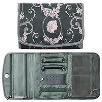 RT&BS Vintage Portable Jewelry Organizer Bag Travel Storage Bag Lightweight Luxury Velvet Convenient Storage for Rings, Necklaces, Earrings, Watches.Teal Print (Black-Green)