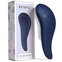Glide Thru Detangling Brush by Crave Naturals - For Wet/Dry Hair, Men, Women, Kids - Blue