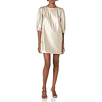 VELVET BY GRAHAM & SPENCER Women's Pam Vegan Leather Puff 1/2 Sleeve Dress, Metallic, S