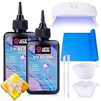 LET'S RESIN UV Resin with Light,Upgraded 200g Crystal Clear&Low Odor UV Resin Kit,UV Light,Silicone Mat,Ultraviolet Epoxy Resin Hard,UV Resin Starter Kit for Jewelry,Craft Decor