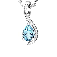 Dazzlingrock Collection 7X5 mm Pear Gemstone & Round White Diamond Ladies Swirl Style Fancy Pendant with Silver Chain, Available in 10K/14K/18K Gold & 925 Sterling Silver