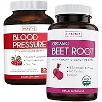 Bundle of Beetroot Powder & Blood Pressure Support - Heart Wellness Pack - Organic Beetroot Powder 1350mg Beets Per Serving (120 Tablets) & Blood Pressure Support with Hawthorn Extract (90 Capsules)