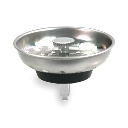 Highcraft 97333 Kitchen Sink Basket Strainer Replacement for Standard Drains (3.25 Inch) Chrome Plated Stainless Steel Body With Rubber Stopper, 3.25