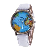 World Map Dial Wrist Watch, Fashion Men Women Airplane Pointer Retro Belt Quartz Watch, Gift for Your Family and Friends