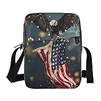 Bald Hawk American Flag Messenger Bag for Women Men Crossbody Shoulder Bag Crossbody Sling Bags Messenger Shoulder Bag with Adjustable Strap for Outdoor Travel