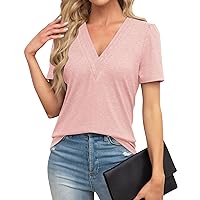 Summer Tops for Women Women's Knitted Dike Flower Square Neck Casual Short Sleeve T-Shirt Oversized T Shirts, S XXL