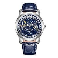 PINTIME Men's Watch, Fashion Leather Strap Luxury Starry Sky Luminous Waterproof Quartz Analog Wrist Watch for Men