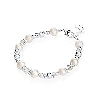 Elegant White Cultured Fresh Water Pearls and European Crystals with Sterling Silver Beads Luxury Keepsake Toddler Girl Bracelet Gift (BFWSC_All)