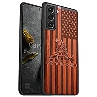 Carveit Wood Case for Galaxy S21 Case [Natural Wood & Soft TPU] Shockproof Protective Cover Classy Wooden Case Compatible with Samsung S21 5G (Gadsden Flag-Don't Tread on Me-Red Wood)