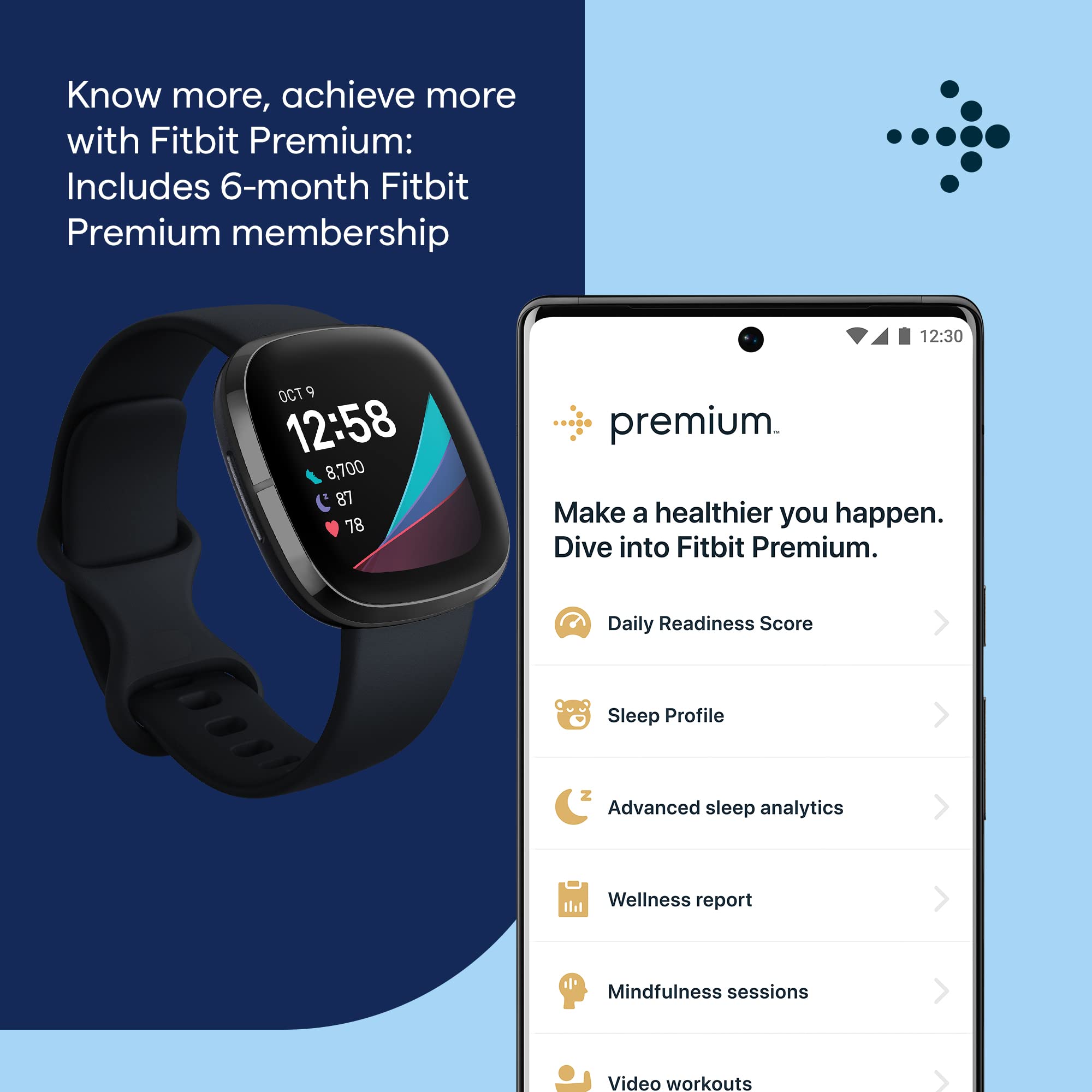 Fitbit Sense Advanced Smartwatch with Tools for Heart Health, Stress Management & Skin Temperature Trends, Carbon/Graphite, One Size (S & L Bands Included)