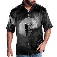 Silhouette of Crow at Midnight Men Casual Button Down Shirts Short Sleeve