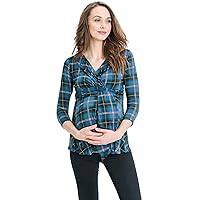 Women's Maternity and Nurisng Blouse Tops - Front Tie Belt, 3/4 Sleeve, V-Neck, Breastfeeding