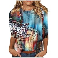 Shirt for Women 2024 Round Neck 3/4 Sleeve Graphic Print Tee Tops Ladies Spring Fashion Blouse Womens Plus Size Tops