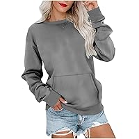 Women’s Casual Crewneck Sweatshirts Long Sleeve Pullover Tops with Pocket Solid Loose Fit Trendy Fall Clothes 2023