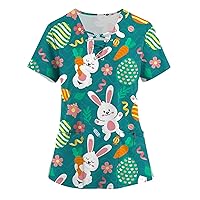 Easter Clothes For Girls, Graphic Tee Strapless Tops For Women Short Sleeve Tops Women'S Shirt Easter Printed Blouse Trendy Tunic V-Neck Pocket Loose Tee Trendy Shirt Girls Easter (Turquoise,4X-Large)