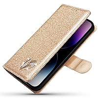 XYX Wallet Case for iPhone 11, Bling Glitter Shiny Love Diamond PU Leather Flip Case Women Girls for iPhone 11, Gold
