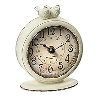Vintage Pewter Mantel Clock with Birds, Distressed Cream