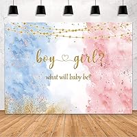 MEHOFOND 7x5ft Blue Pink Gender Reveal Backdrop Boy or Girl Party Decoration Photography Background Watercolor Rose Gold and Navy Blue He or She Pregnancy Reveal Surprise Party Photoshoot Banner