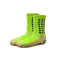 4 Pair Men's Grip Socks Soccer Anti Slip/Anti Slip Grip Socks/Two Pairs/Sports Soccer Socks (US, Alpha, One Size, Regular, Regular, Fluorescent Green)