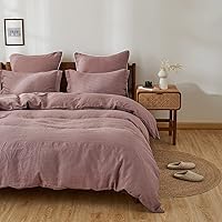 Simple&Opulence 100% Linen Duvet Cover Set Full 3 Pieces Solid Color Basic Style Bedding Set+2 Euro Shams 26
