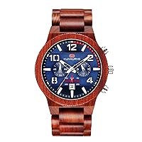 RORIOS Men's Wooden Wrist Watches Luminous Watch Analogue Quartz Wrist Watch with Calendar Multifunction Men's Watch