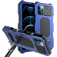 Compatible with iPhone 13 Pro Waterproof Metal Case,Built in Screen Protector Heavy Duty Rugged Military Cover Kickstand Full Body Camera Lens Protection for iPhone 13 Pro, Blue