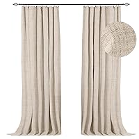 100% Blackout Shield Blackout Curtains for Bedroom 96 inch Length 2 Panels Set, Clip Rings/Rod Pocket Faux Linen Blackout Curtains, Thermal Insulated Curtains for Living Room, Oatmeal, 50Wx96L