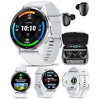 Garmin Venu 3 GPS Smartwatch AMOLED Display 45 mm Watch, Advanced Health and Fitness Features, Up to 14 Days of Battery, Whitestone with Wearable4U Black Earbuds Bundle