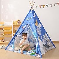 Teepee Tent for Kids, Space Robot Theme Indoor and Portable Game Room Tent with Storage Bags for Boys, Girls, Toddler Tent, (Space Blue)