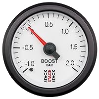 ST3161 White 52mm -1 to 2 Bar Universal T-Fitting Mechanical Boost Pressure Gauge