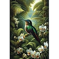Journal - Rainforest Dreaming: Hummingbird and Orchids.: Notebook: lush tropical forest painting with vibrant colors, flowers, and hummingbirds, 6 x 9-inches, 150 lined pages