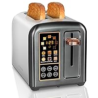 SEEDEEM Toaster 2 Slice, Stainless Toaster LCD Display&Touch Buttons, 50% Faster Heating Speed, 6 Bread Selection, 7 Shade Setting, 1.5''Wide Slot, Removable Crumb Tray, 1350W, Dark Metallic
