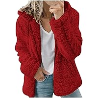Women Faux Fleece Lightweight Warm Jacket Zip Up Long Sleeve Fluffy Coat 2023 Winter Casual Comfy Solid Outerwear