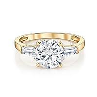 ISAAC WOLF Lab Created 10k 2.50 Carat Round Tapered Baguette Genuine Moissanite Diamond Anniversary Ring in Solid White, Yellow OR Rose GOLD Lab Created