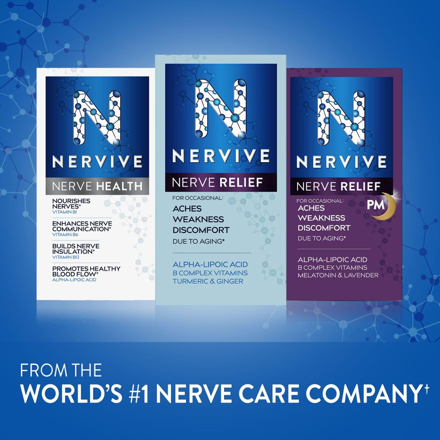 Nervive Nerve Relief, with Alpha Lipoic Acid, to Help Reduce Nerve Aches, Weakness, & Discomfort in Fingers, Hands, Toes, & Feet*†, ALA, Vitamins B12, B6, & B1, Turmeric, Ginger, 30 Daily Tablets