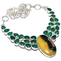 Septarian Stone, Emerald Gemstone 925 Sterling Silver Necklace 18